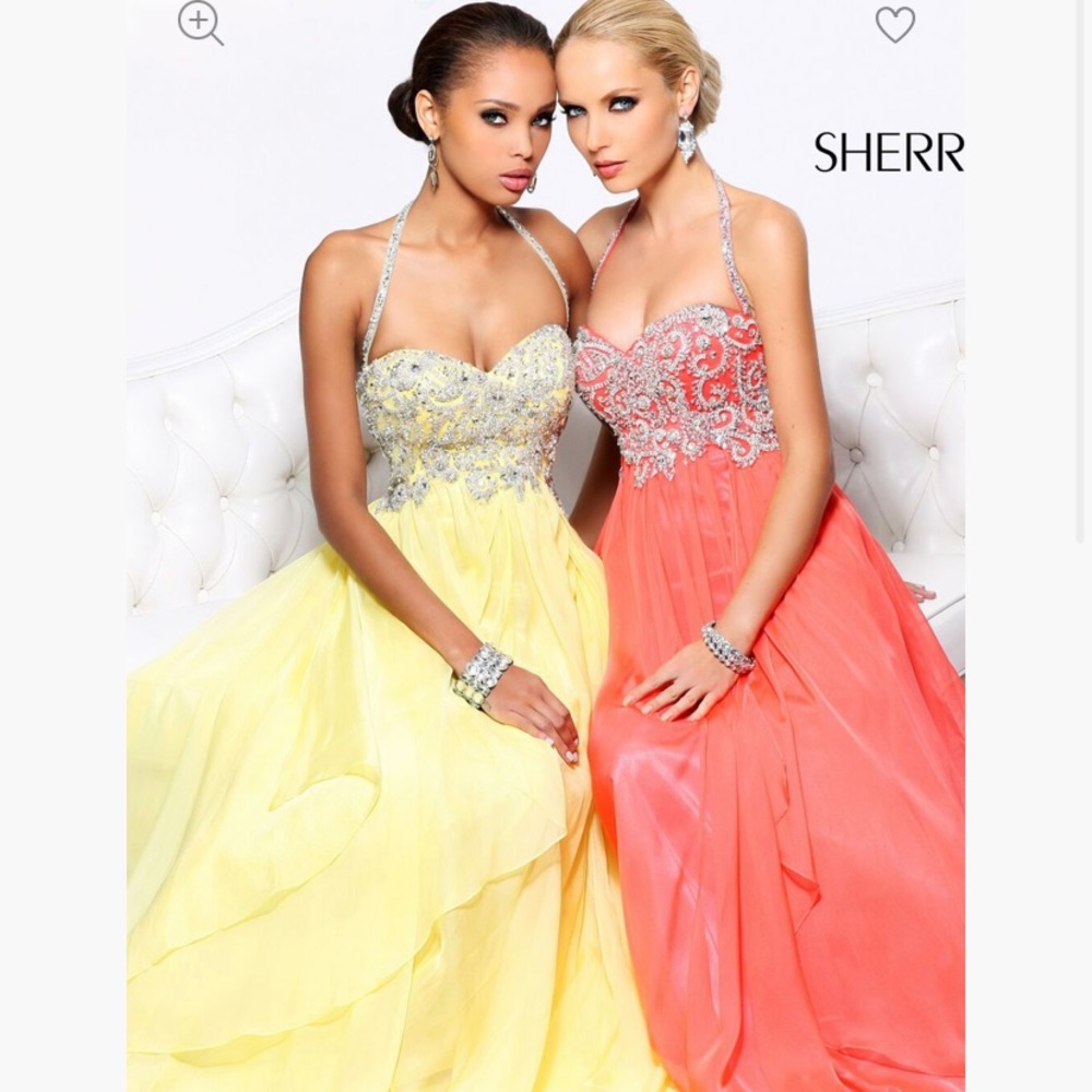 Sherri hill prom pageant formal dress in the colors pink and coral